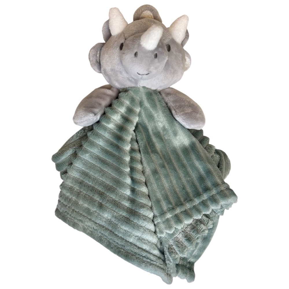 Modern Baby Triceratops Dinosaur Lovey Security Blanket Green Gray 2022